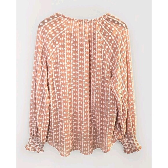 Walter Baker Poet  Blouse Women Large Pink Brown Tie Neckline Cuff Sleeve - Picture 6 of 7